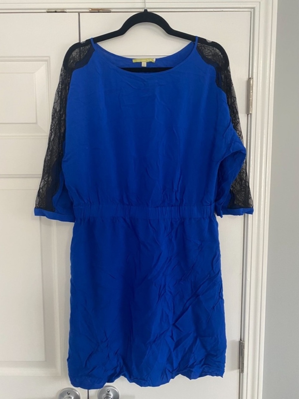 Gianni Bini Cobalt Blue Dress Black Lace Sleeve Elastic Waist M